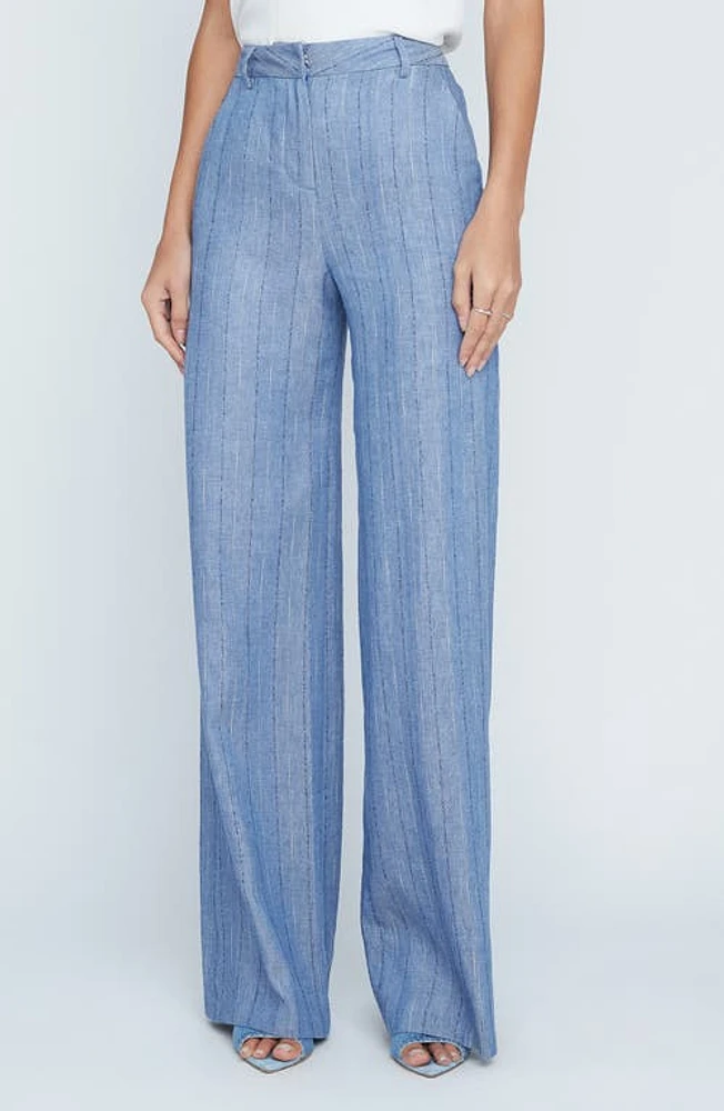 L'AGENCE Livvy Pinstripe Straight Leg Trousers Slate Blue at Nordstrom,