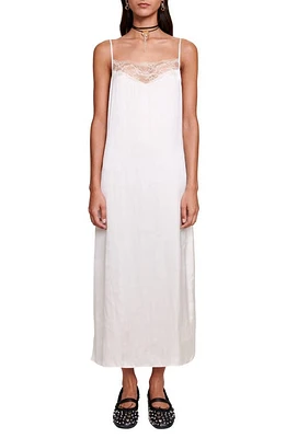 maje Rix Lace Trim Satin Slipdress Natural at Nordstrom,