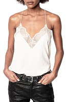 Zadig & Voltaire Christy Lace Racerback Silk Camisole Ecru at Nordstrom,