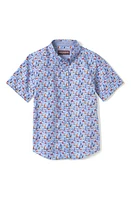 Johnston & Murphy Kids' Sailboat Print Short Sleeve Button-Down Shirt Blue at