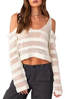 EDIKTED Open Stitch Cold Shoulder Cotton Sweater White at Nordstrom,