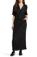 Dressed Lala Est La Vie Notched Collar Plissé Top & Maxi Skirt Set Black at Nordstrom,