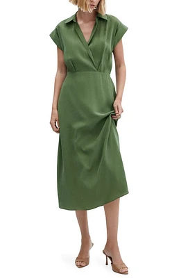 MANGO Surplice V-Neck Midi Shirtdress in Forest Green at Nordstrom, Size 4