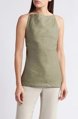 Faithfull the Brand Antibes Sleeveless Tie Back Linen Top Khaki at Nordstrom,