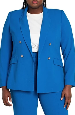 City Chic Kiana Double Breasted Blazer in Sky Blue at Nordstrom