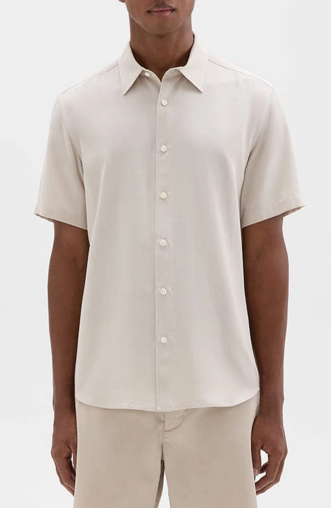 Theory Irving Short Sleeve Lyocell Button-Up Shirt New Sand at Nordstrom,