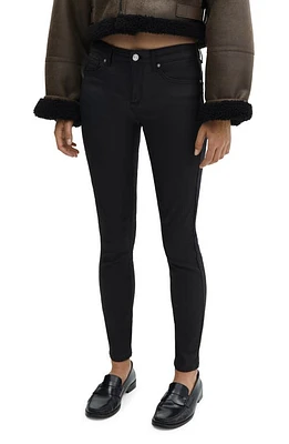 MANGO Waxed Push-Up Skinny Jeans Black at Nordstrom,