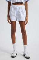 Sporty & Rich Serif Logo Cotton Shorts White/Light Blue Stripe at Nordstrom,