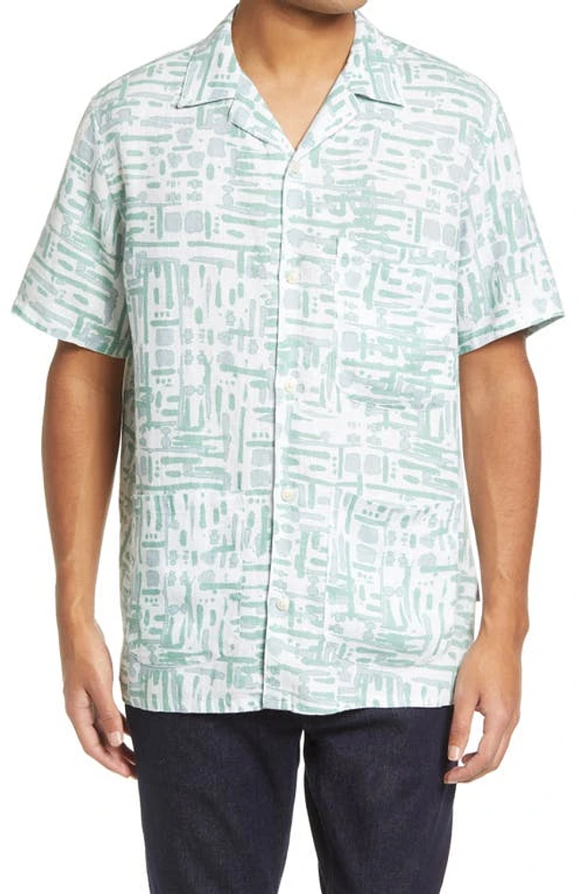 Ted Baker London Compter Revere Print Linen Button-Up Shirt in Green at Nordstrom, Size 5