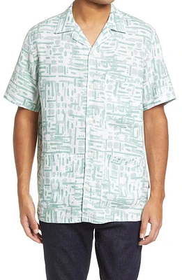 Ted Baker London Compter Revere Print Linen Button-Up Shirt in Green at Nordstrom, Size 5