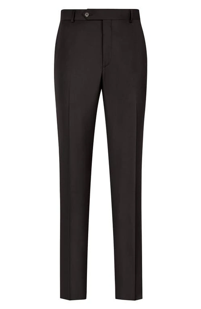 Samuelsohn Flat Front Super 130s Wool Pants Black at Nordstrom,