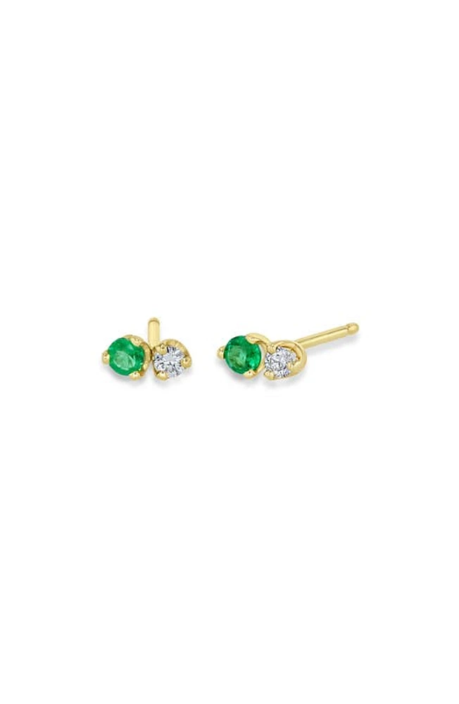 Zoë Chicco Mixed Emerald & Diamond Stud Earrings in Yellow Gold at Nordstrom