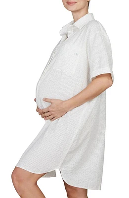 Cache Coeur Paulette Maternity/Nursing Organic Cotton Nightgown White/Green at Nordstrom,