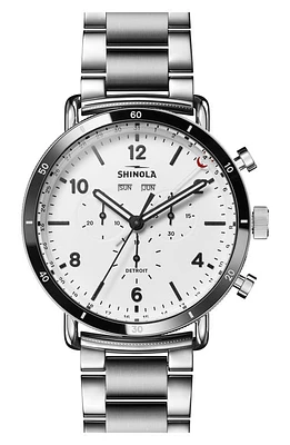 Shinola The Canfield Sport Chronograph Ceramic Bracelet Watch, 45mm in White/Stainless Steel at Nordstrom