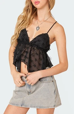 EDIKTED Flutter Frill Crop Camisole Black at Nordstrom,