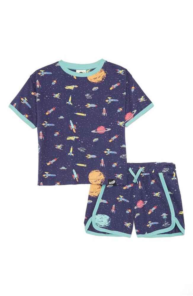 Boardies Kids' Rockets Organic Cotton Jersey T-Shirt & Shorts Set Blue Multi at Nordstrom,