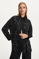 Nocturne Baguette Stone Oversize Shirt in Black at Nordstrom, Size Medium