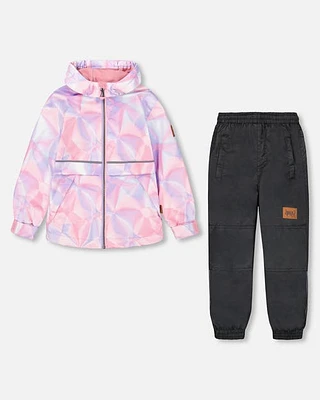 Deux Par Deux Little Girl's Two Piece Printed Coat And Pant Mid-Season Set Printed Foil Pastel And Black at Nordstrom, Size 2T