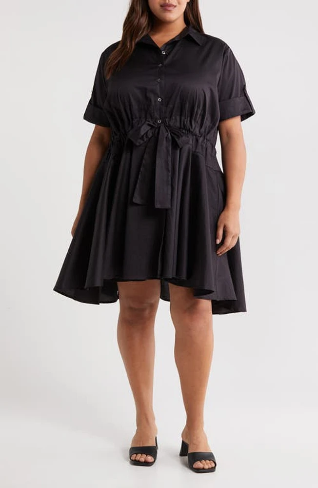 HARSHMAN Meadow Drawstring Waist Shirtdress Black at Nordstrom,