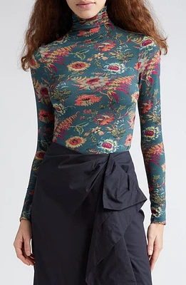 Ulla Johnson Aurelia Floral Print Turtleneck Top Larkspur at Nordstrom,