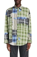 Acne Studios Oversize Plaid & Stripe Patchwork Button-Up Shirt Green Multi at Nordstrom, Us