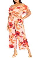 City Chic Poppie Floral Print Off the Shoulder Jumpsuit Romance at