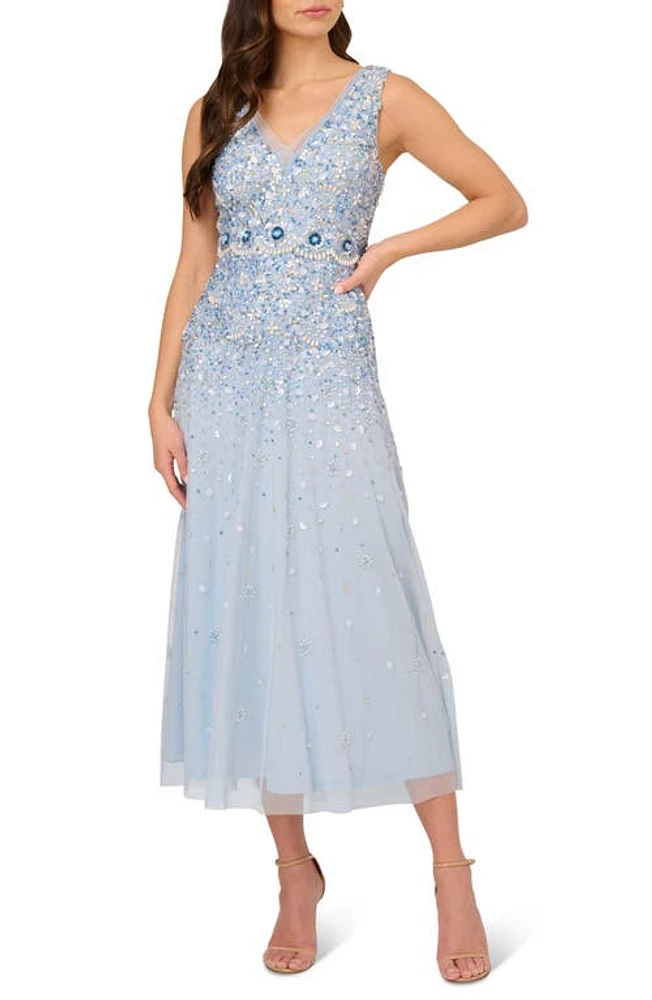 Adrianna Papell Sequin & Bead Detail Cocktail Dress in Elegant Sky at Nordstrom, Size 10