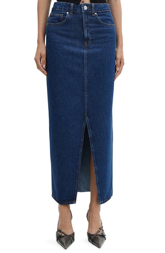 MANGO Front Slit Denim Midi Skirt Dark Blue at Nordstrom,