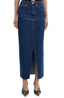 MANGO Front Slit Denim Midi Skirt Dark Blue at Nordstrom,