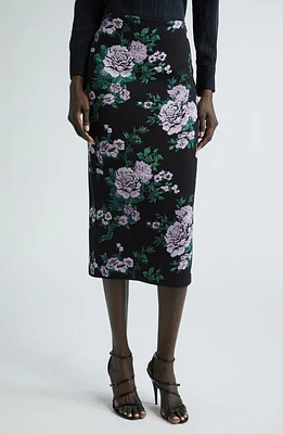 Carolina Herrera Floral Silk Blend Midi Sweater Skirt Black Multi at Nordstrom,