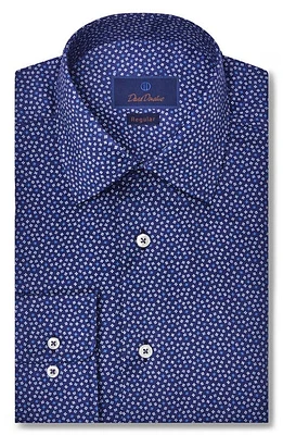 David Donahue Regular Fit Tossed Square Print Cotton Dress Shirt Navy at Nordstrom, 