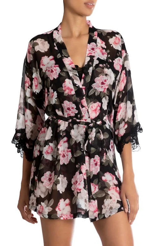 In Bloom by Jonquil Taylor Lace Trim Floral Wrap in Black at Nordstrom, Size X-Small