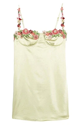 Speechless Floral Embroidery Satin Dress Kiwi at Nordstrom,