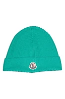 Moncler Logo Patch Beanie in Olive at Nordstrom