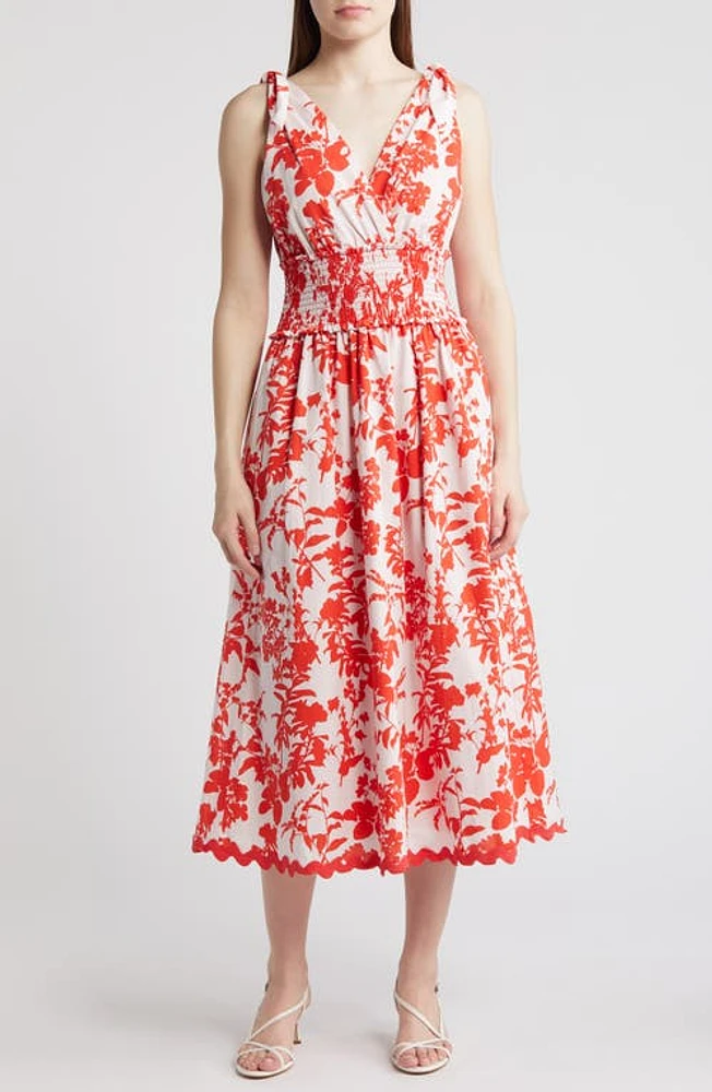 Adelyn Rae Pami Floral Print Midi Dress Poppy Red at Nordstrom,