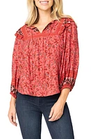 GIBSONLOOK Harvest Moon Border Print Tie Neck Top Burgundy Spice at Nordstrom,