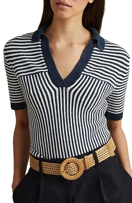 Reiss Stevie Collar Linen Blend Sweater Navy/Ivory at Nordstrom,