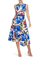 Kay Unger Goldie Floral Belted Midi Dress Spring Blue at Nordstrom,