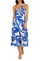 Petal & Pup Freddie Cutout One-Shoulder Midi Dress White/Blue at Nordstrom,