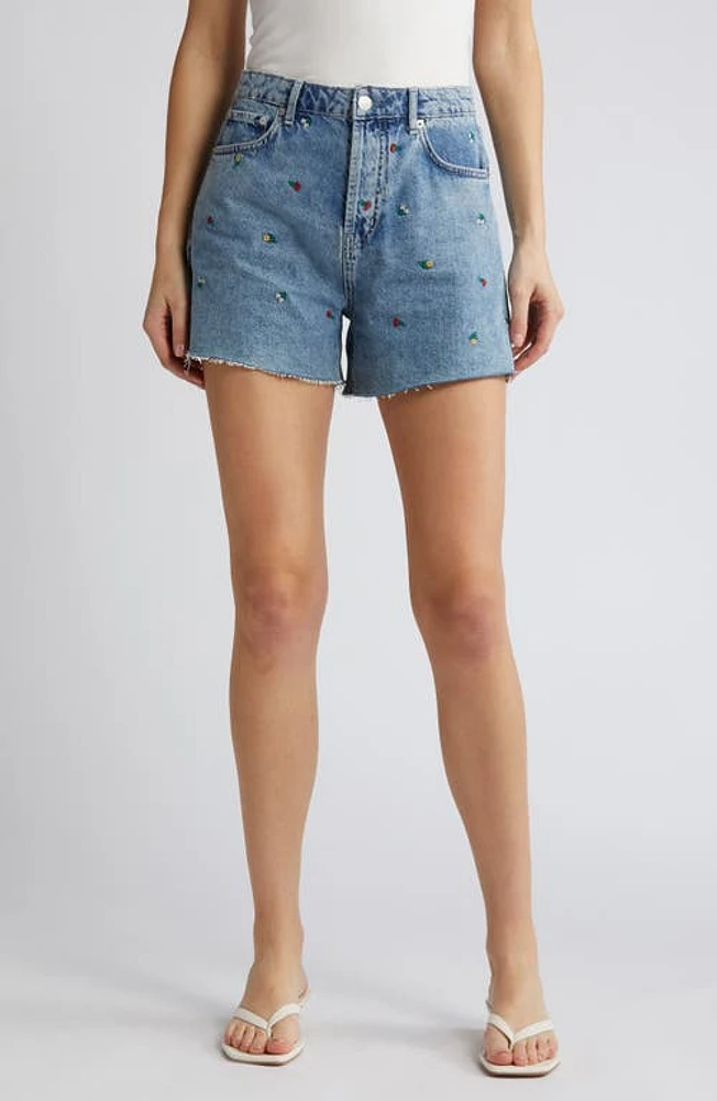 Rails Zuma Floral Embroidered High Waist Cutoff Denim Shorts Flower Field at Nordstrom,