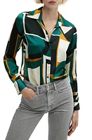 MANGO Geo Print Satin Button-Up Shirt in Green at Nordstrom, Size 4