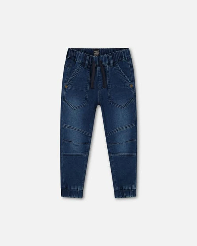 Deux Par Deux Baby Boy's Dark Blue Stretch Denim Jogger Pants in Navy Denim at Nordstrom