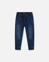 Deux Par Deux Baby Boy's Dark Blue Stretch Denim Jogger Pants in Navy Denim at Nordstrom