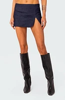 EDIKTED Jemma Side Slit Denim Miniskirt Dark-Blue at Nordstrom,