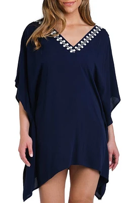 La Blanca Sea Scallops V-Neck Cover-Up Caftan Indigo at Nordstrom,