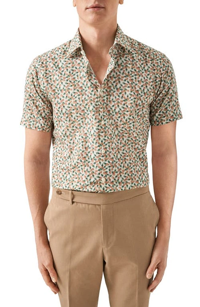 Eton Contemporary Fit Pineapple Print Cotton & Tencel Lyocell Short Sleeve Shirt Medium Orange at Nordstrom, - R