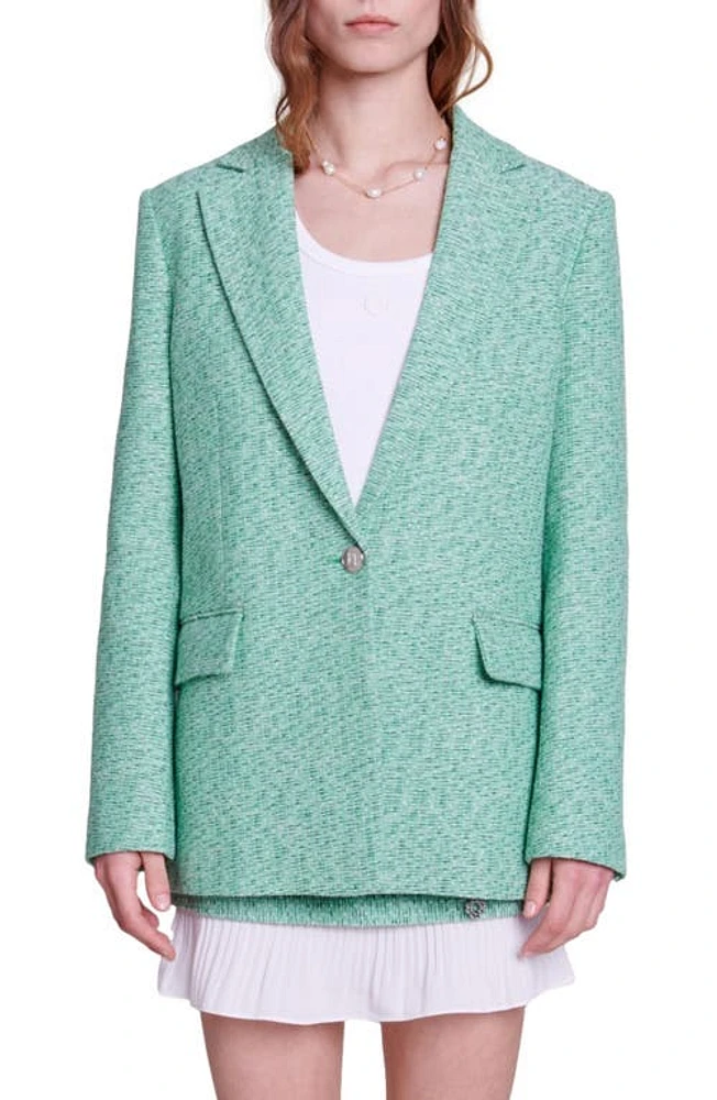 maje Vrinny Tweed One-Button Blazer Green at Nordstrom,