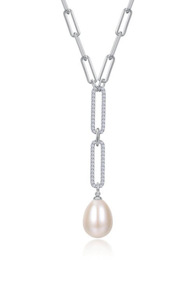 Lafonn Cultured Pearl & Simulated Diamond Y Necklace in Silver at Nordstrom, Size 18