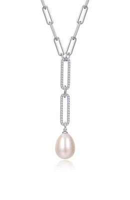 Lafonn Cultured Pearl & Simulated Diamond Y Necklace in Silver at Nordstrom, Size 18