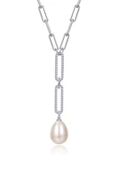 Lafonn Cultured Pearl & Simulated Diamond Y Necklace in Silver at Nordstrom, Size 18